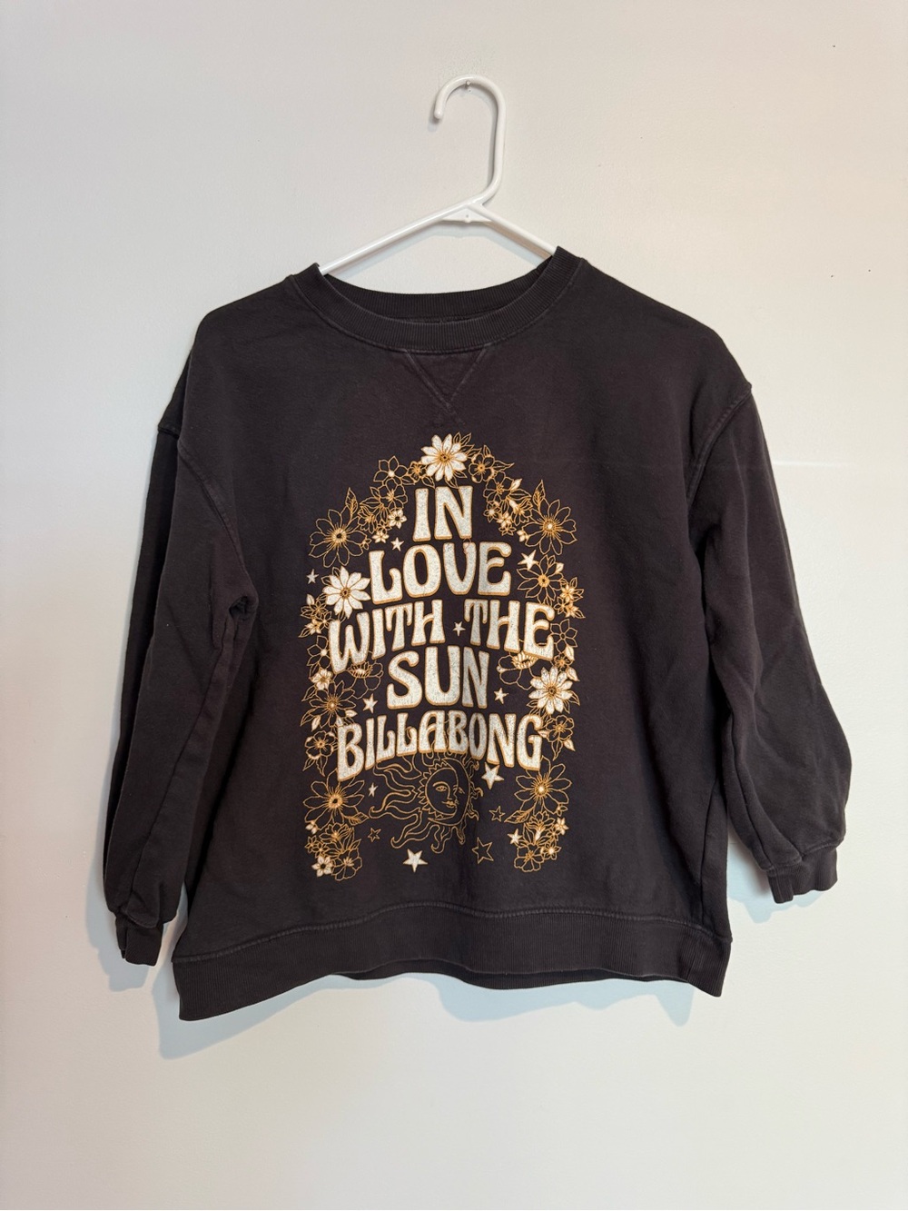 Billabong Black Crewneck Sweatshirt with Cream Floral Graphic